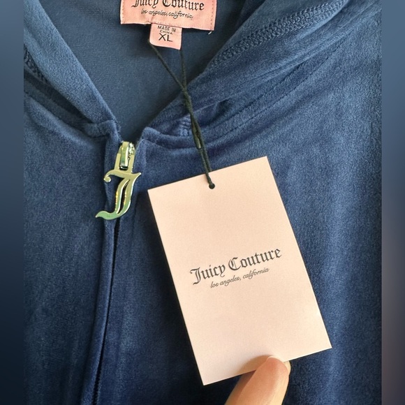 Juicy Couture Velour Set Womens XL Short Sleeve Hoodie Shorts Bling Blue NWT Y2K - Picture 5 of 12